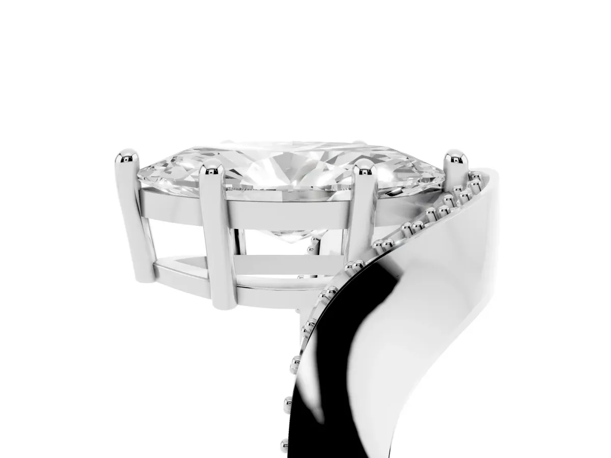 Marquise Cut Solitaire Diamond Engagement Ring with Pave Band and Four-Prong Setting Platinum