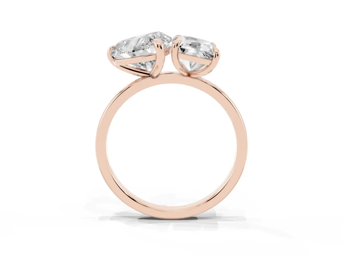 Radiant and Heart Toi Moi Ring with Prong Setting and Plain Band Rose gold