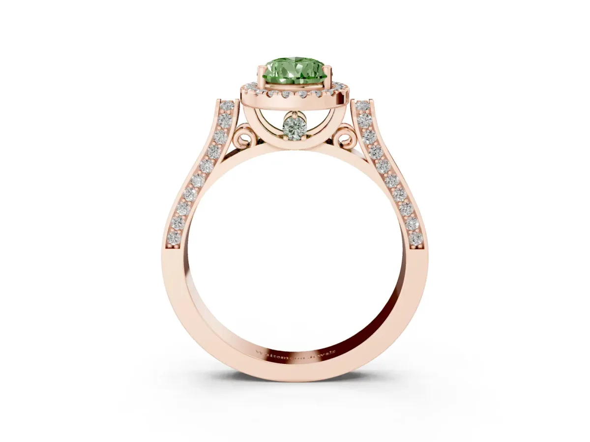 Fancy Green Pear Cut Halo Pave Split Shank Prong Setting Ring Rose gold