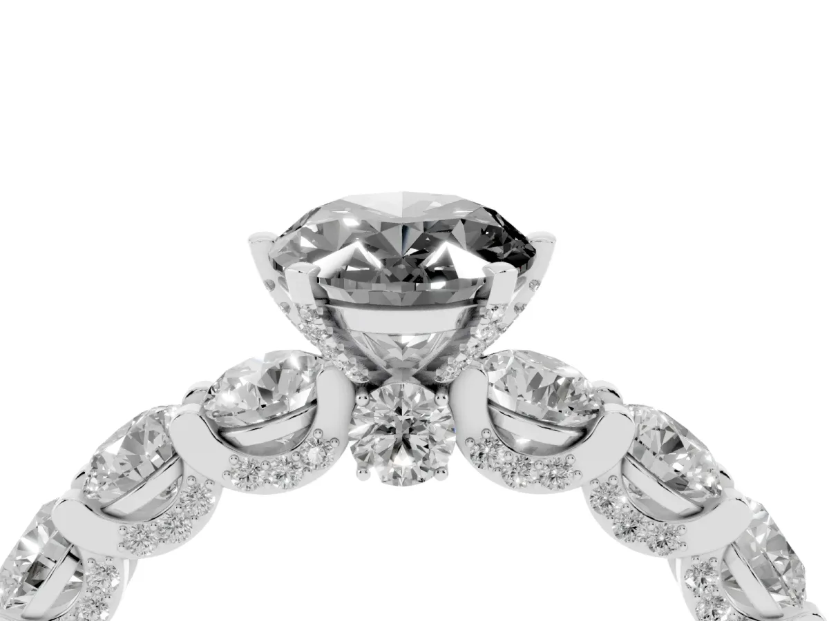 Fancy Black Oval Cut Diamond Side Stone Engagement Ring with Four-Prong Setting White gold