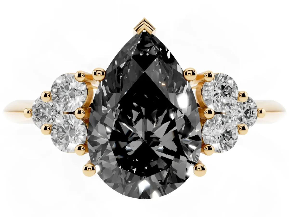 Fancy Black Pear Cut Cut Diamond Cluster Ring with Solitaire Band and Four-Prong Setting Yellow gold