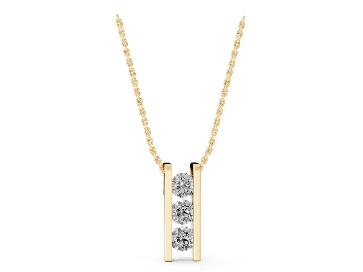 Vertical Channel-Set Round Diamond Bar Pendant Yellow gold
