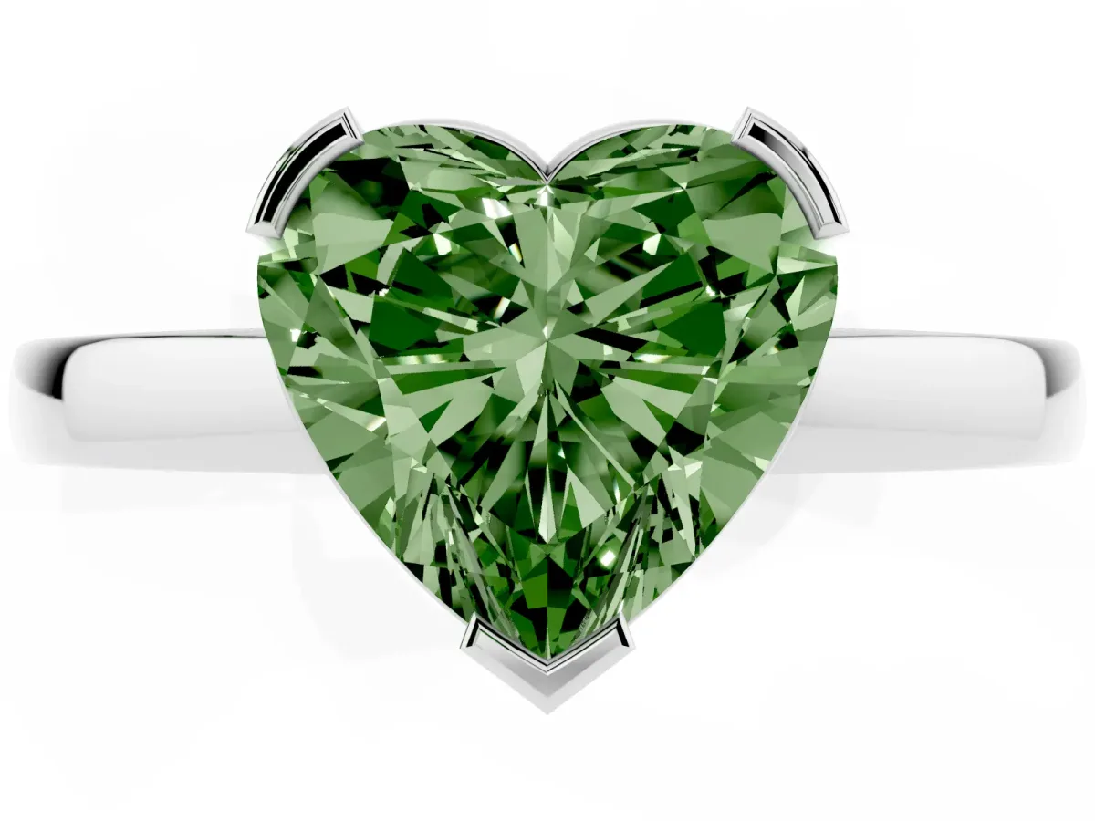 Fancy Green Heart Cut Cut Solitaire Ring with Four-Prong Setting and Classic Band Silver