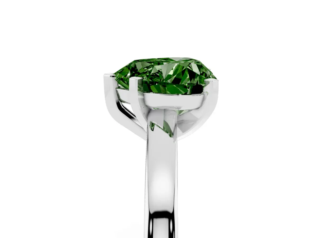 Fancy Green Heart Cut Solitaire Diamond Engagement Ring with Four-Prong Setting on a Classic Band Silver