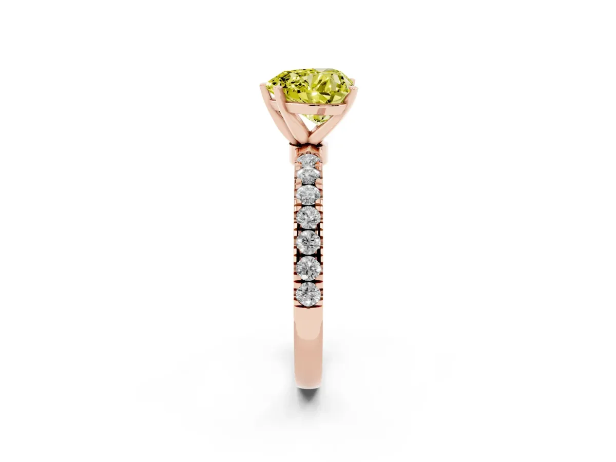 Fancy Yellow Heart Cut Diamond Solitaire Ring with Pavé Accents and Four-Prong Setting Rose gold