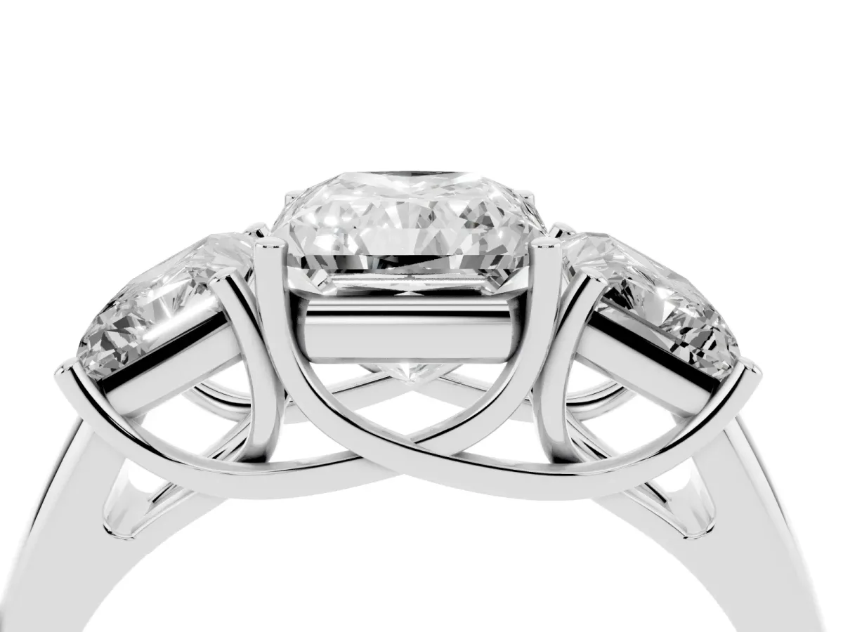 Three-Stone Radiant Cut Diamond Engagement Ring with Prong Setting Silver