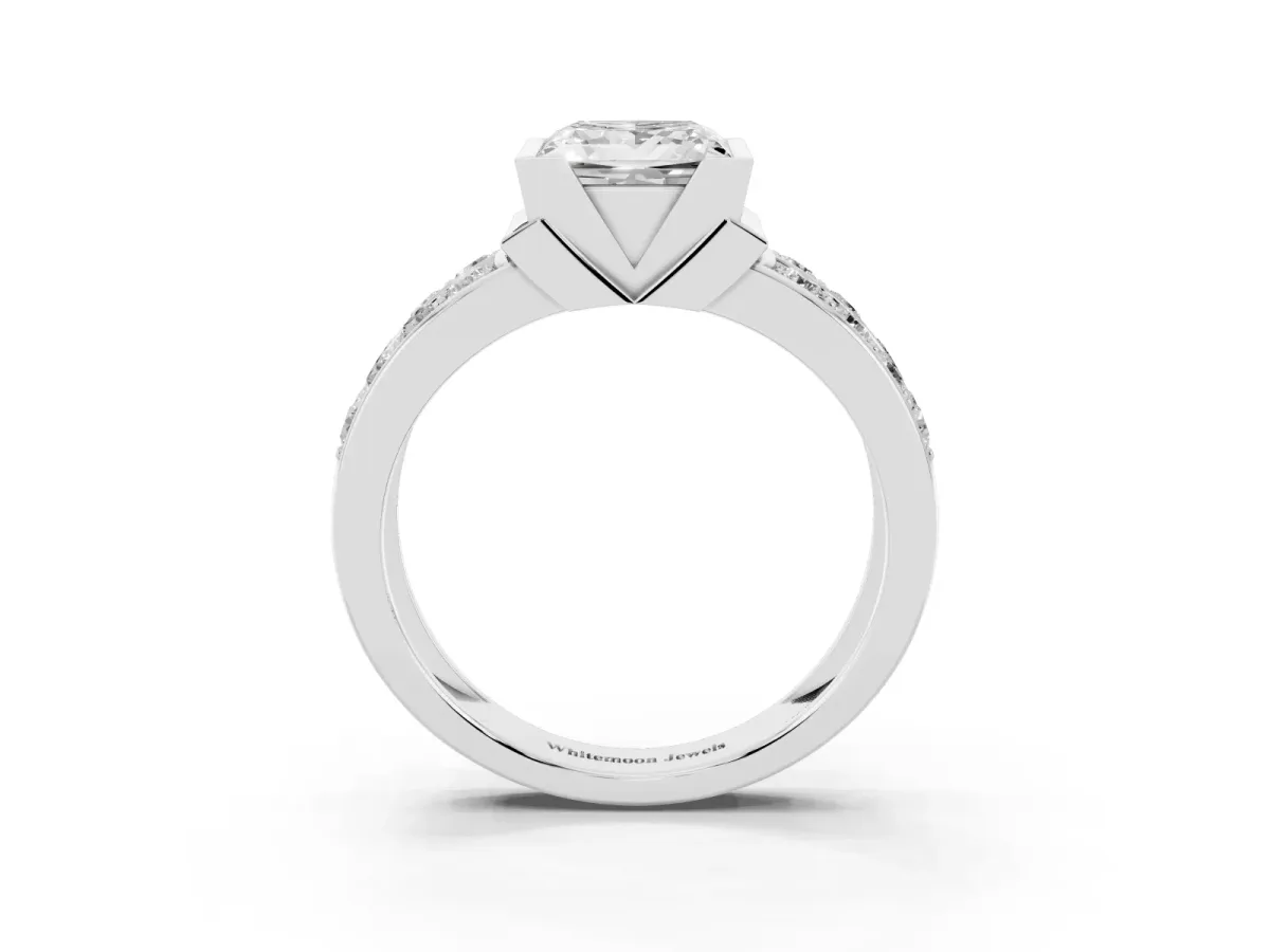 Princess Cut Brilliant Diamond Channel Set Wide Band Ring with Bezel Setting Platinum