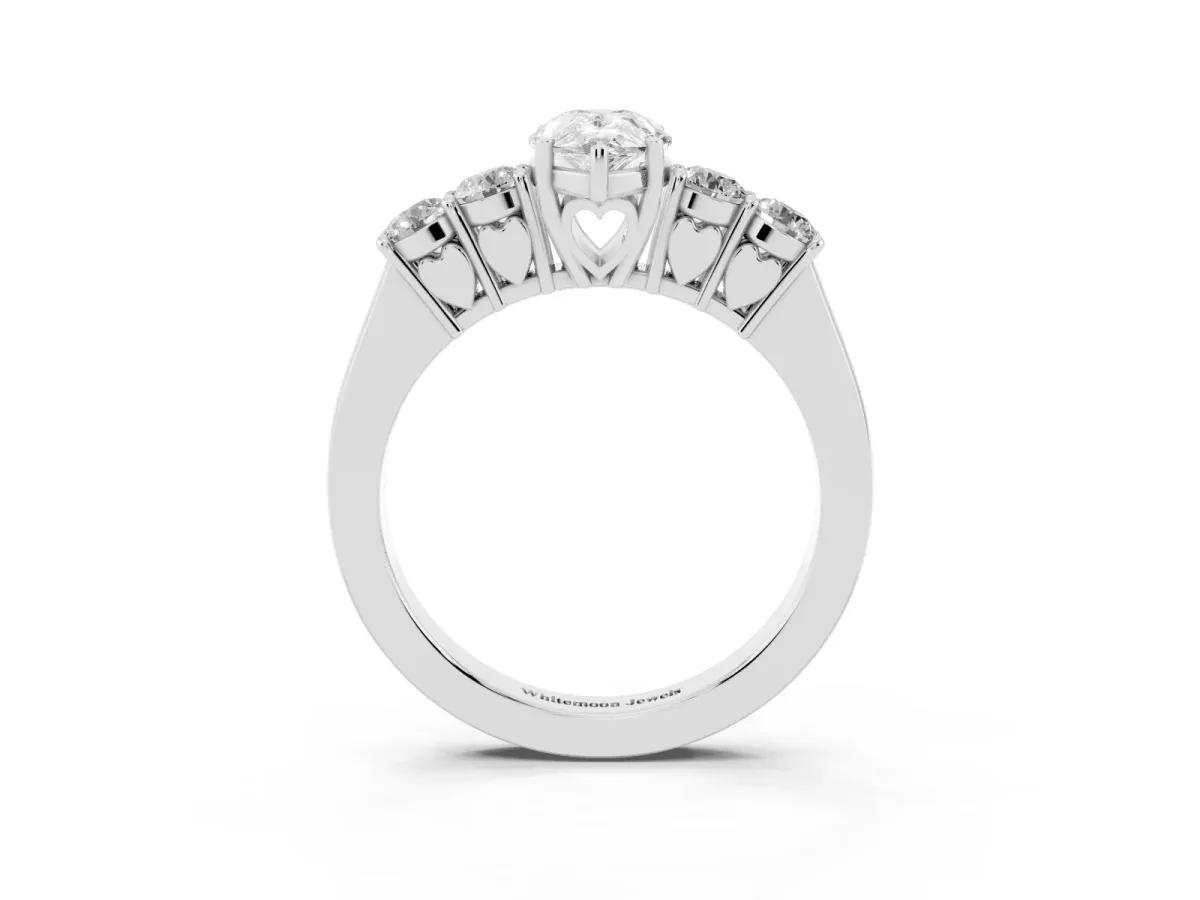 Pear Cut Cut Diamond Five-Stone Prong Set White Gold Ring Silver
