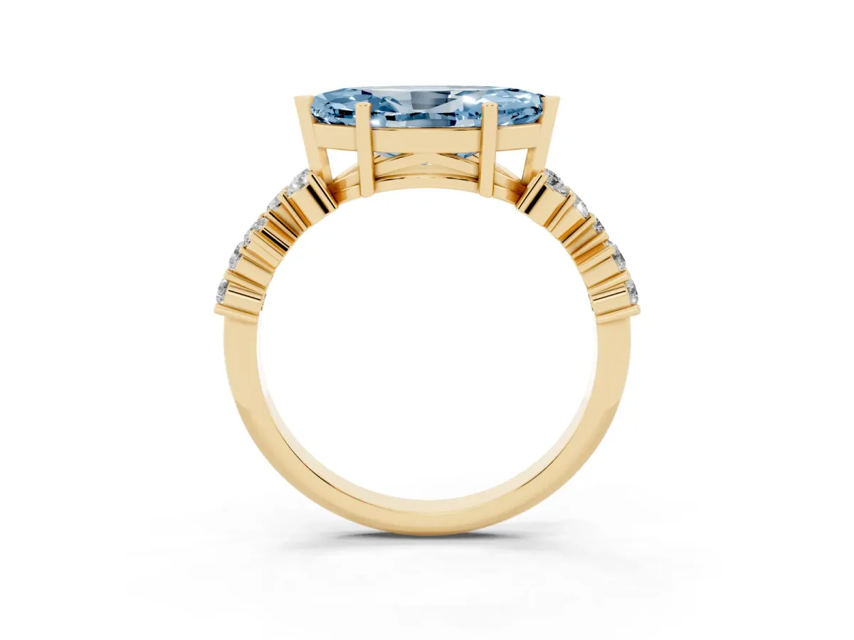 Fancy Blue Marquise Cut Diamond Scattered Round Accent Ring with Prong Setting Yellow gold