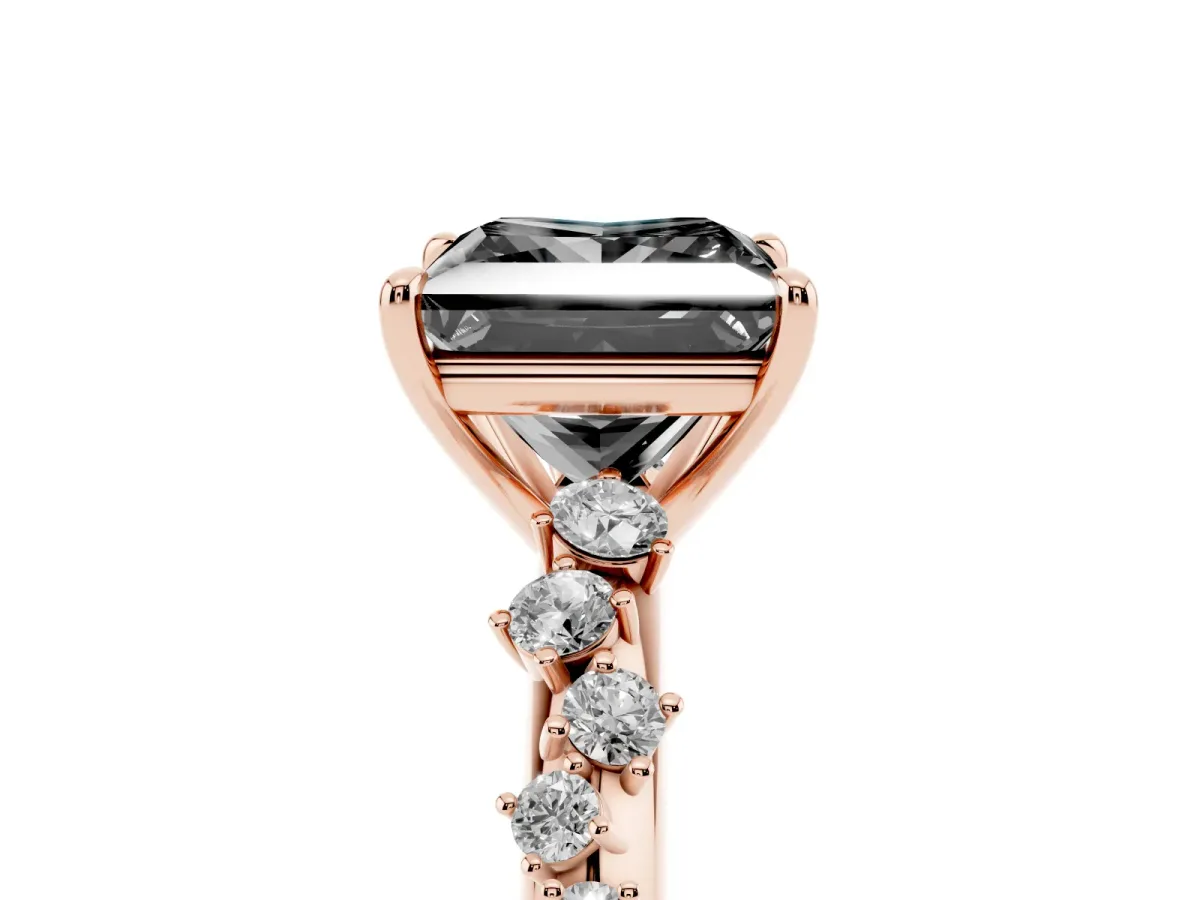 Fancy Black Princess Cut Diamond Cluster Side Stone Solitaire Ring with Prong Setting Rose gold
