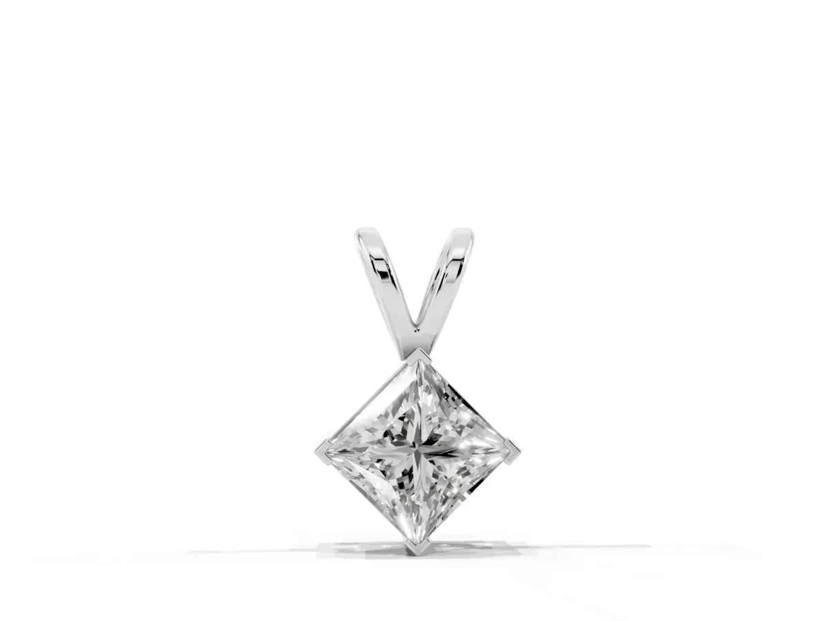 Princess Cut Bezel Set Pendant White gold