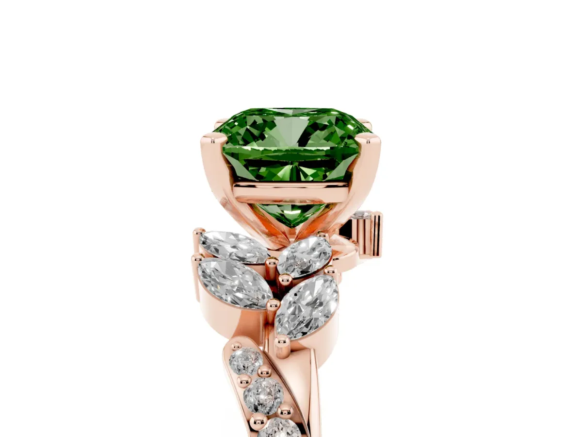 Fancy Green Cushion Cut Solitaire Marquise Twist Band with Six-Prong Setting Rose gold