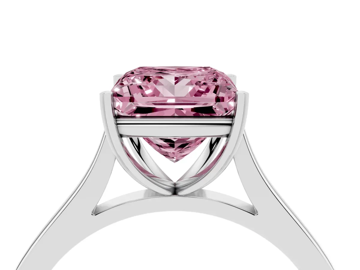 Fancy Pink Princess Cut Solitaire Heart Prong Engagement Ring with Tapered Band White gold