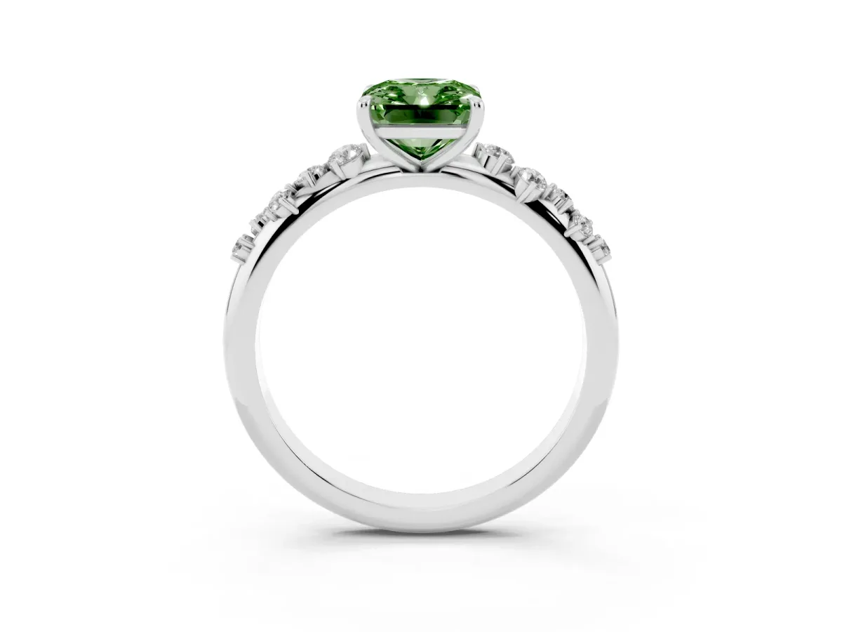 Fancy Green Radiant Cut Diamond Cluster Prong-Set Solitaire Ring Platinum