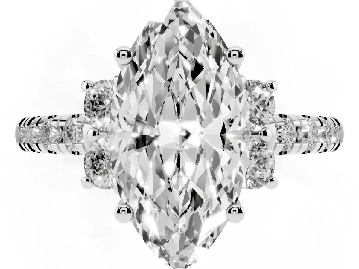 Marquise Cut Diamond Three-Stone Pave Band with Four-Prong Setting White gold