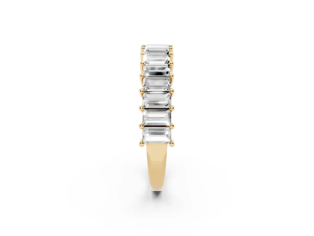 Baguette Cut Half Eternity Band with Shared Prong Setting Yellow gold