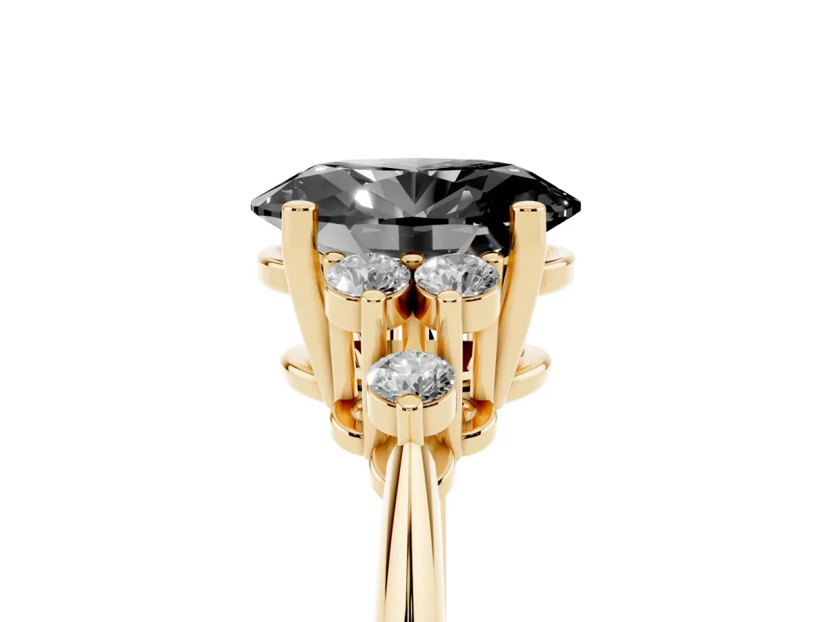 Fancy Black Oval Cut Cut Diamond Cluster Ring with Solitaire Band and Four-Prong Setting Yellow gold