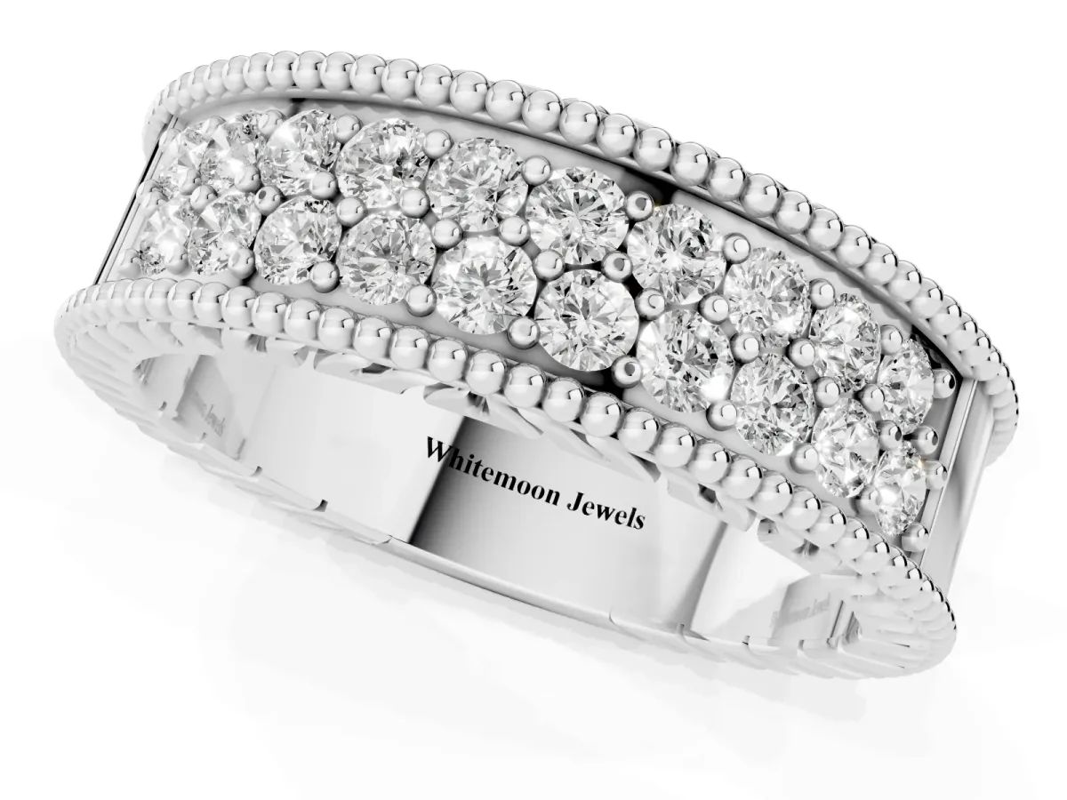 Round Cut Diamond Pave Eternity Band with Bead Prong Setting Platinum
