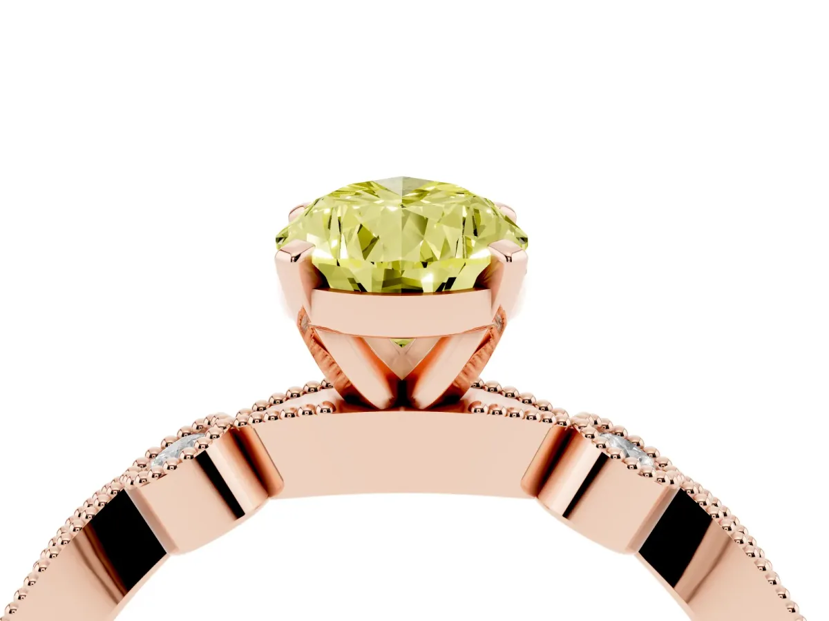 Fancy Yellow Pear Cut Milgrain Bezel Diamond Engagement Ring with Solitaire Prong Setting Rose gold