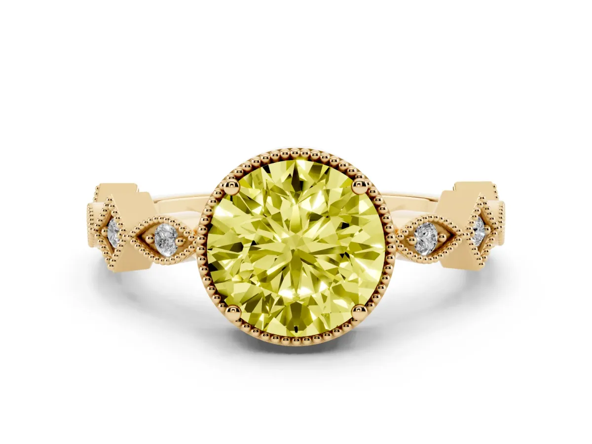 Fancy Yellow Round Cut Milgrain Marquise Diamond Twist Band Ring Yellow gold