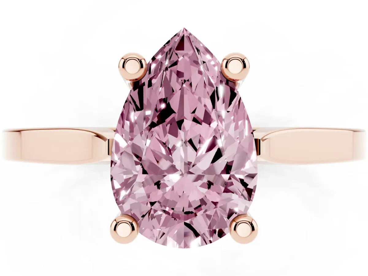 Fancy Pink Pear Cut Solitaire Diamond Ring with Four-Prong Setting and Tapered Band Rose gold