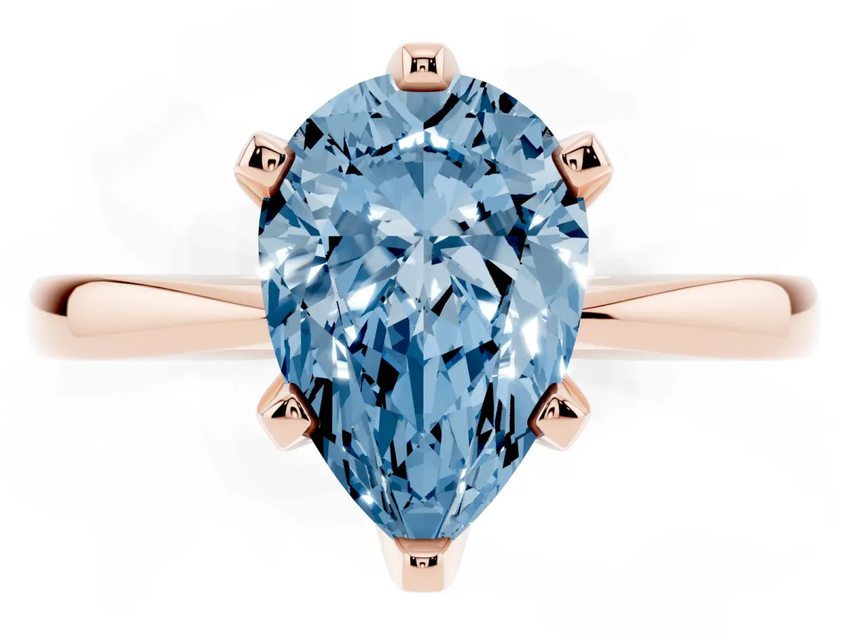 Fancy Blue Pear Cut Solitaire Engagement Ring with Six-Prong Setting and Tapered Band Rose gold