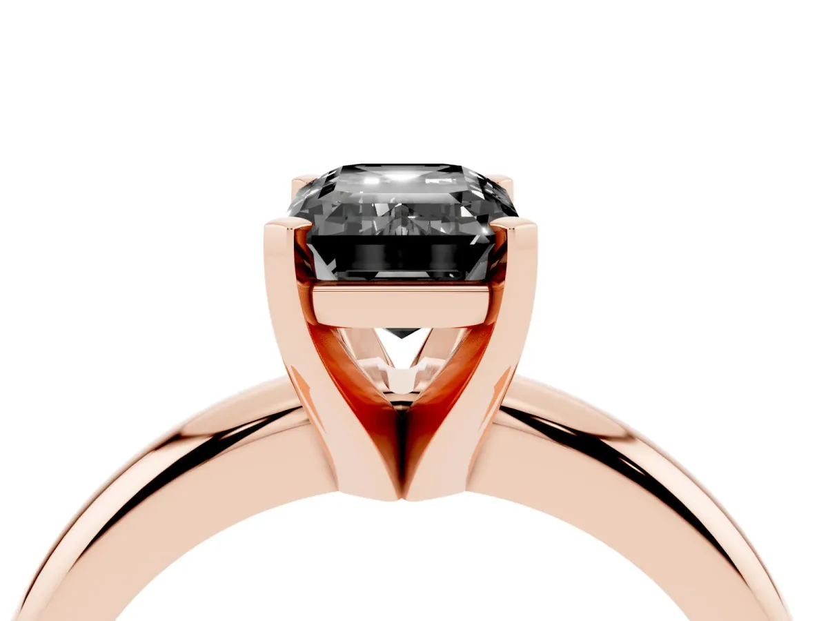 Fancy Black Emerald Cut Diamond Solitaire Engagement Ring with Round Band and Four-Prong Setting Rose gold