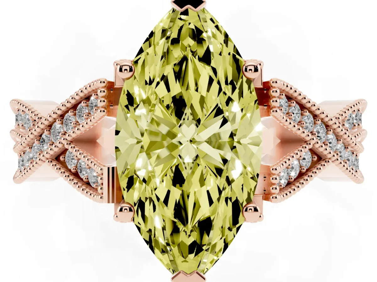 Fancy Yellow Marquise Cut Cut Diamond Twisted Band with Milgrain Pave Setting and Four-Prong Setting Rose gold