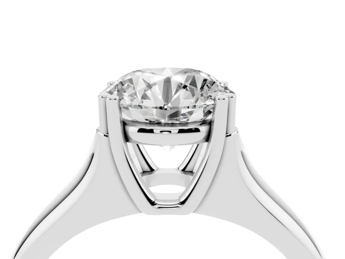 Round Cut Diamond Solitaire Ring with Wide Band and Prong Setting Silver