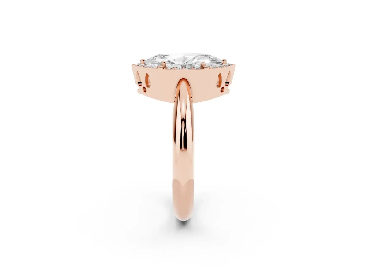 Marquise Cut Cut Diamond Halo Engagement Ring with Split Shank and Four-Prong Setting Rose gold