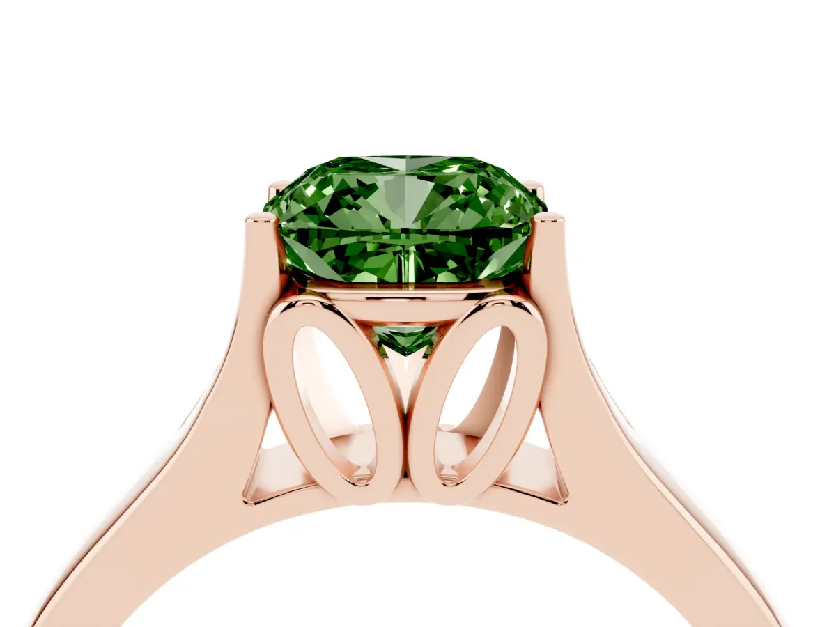 Fancy Green Cushion Cut Solitaire Diamond Ring with Cathedral Band and Four-Prong Setting Rose gold