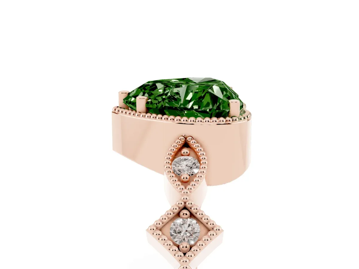 Fancy Green Heart Cut Milgrain Marquise Diamond Twist Band Ring Rose gold