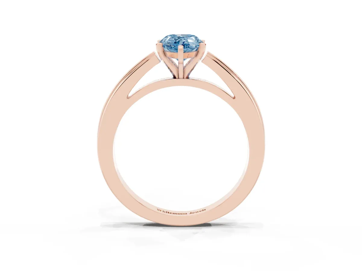 Fancy Blue Pear Cut Solitaire Diamond Ring with Four-Prong Setting and Classic Band Rose gold