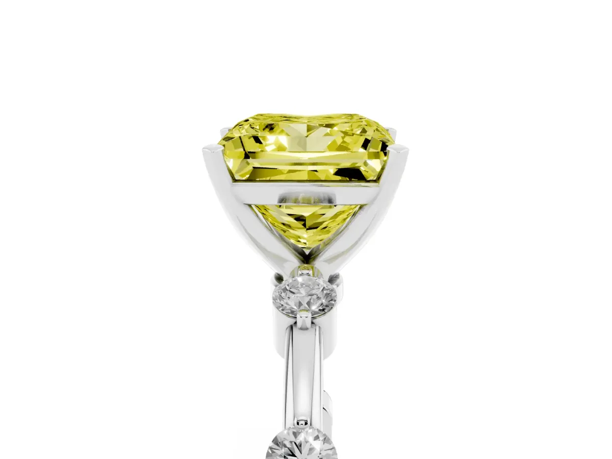 Fancy Yellow Princess Cut Solitaire Diamond Ring with Bezel Set Side Stones and Prong Setting Silver