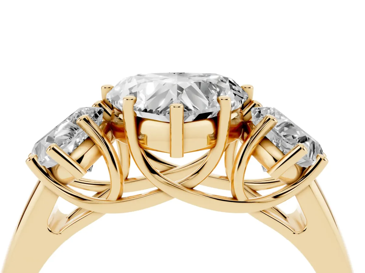 Three-Stone Heart Cut Diamond Engagement Ring with Prong Setting Yellow gold