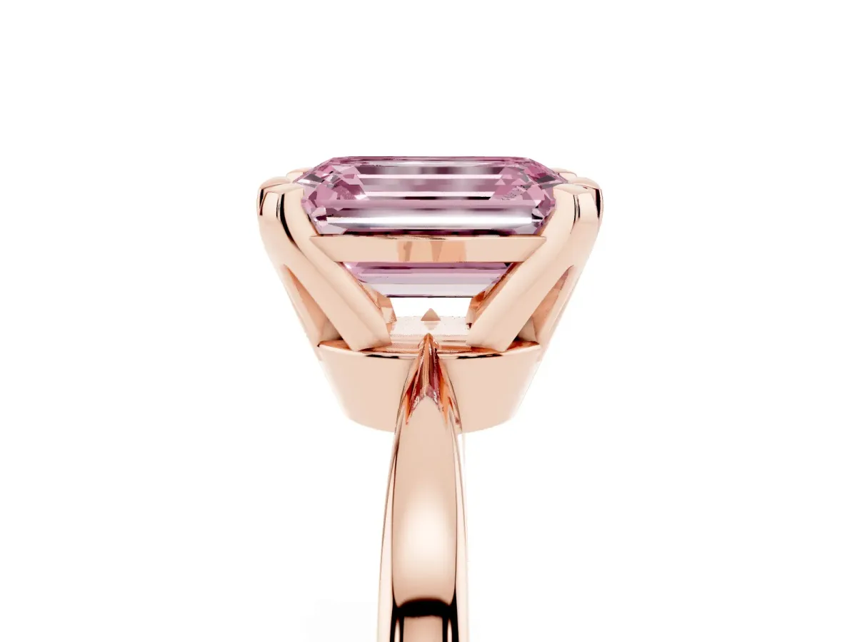 Fancy Pink Emerald Cut Solitaire Engagement Ring with Six-Prong Setting and Tapered Band Rose gold