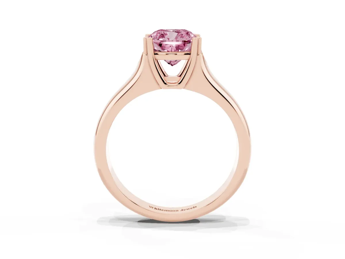 Fancy Pink Cushion Cut Diamond Solitaire Ring with Wide Band and Prong Setting Rose gold