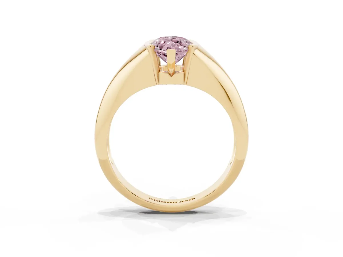 Fancy Pink Marquise Cut Solitaire Tension Set Diamond Ring Yellow gold