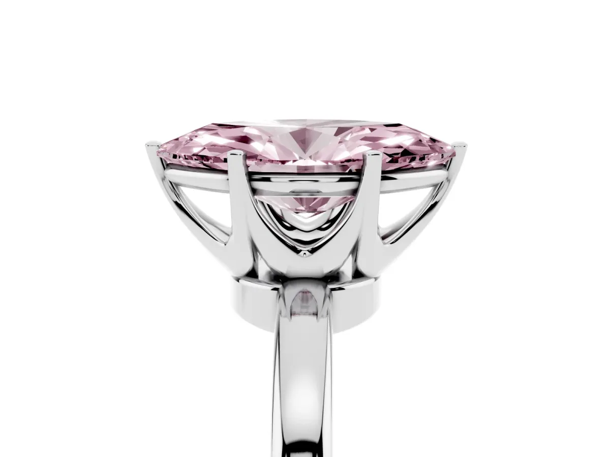 Fancy Pink Marquise Cut Solitaire Diamond Ring with Six-Prong Setting on a Classic Band Silver