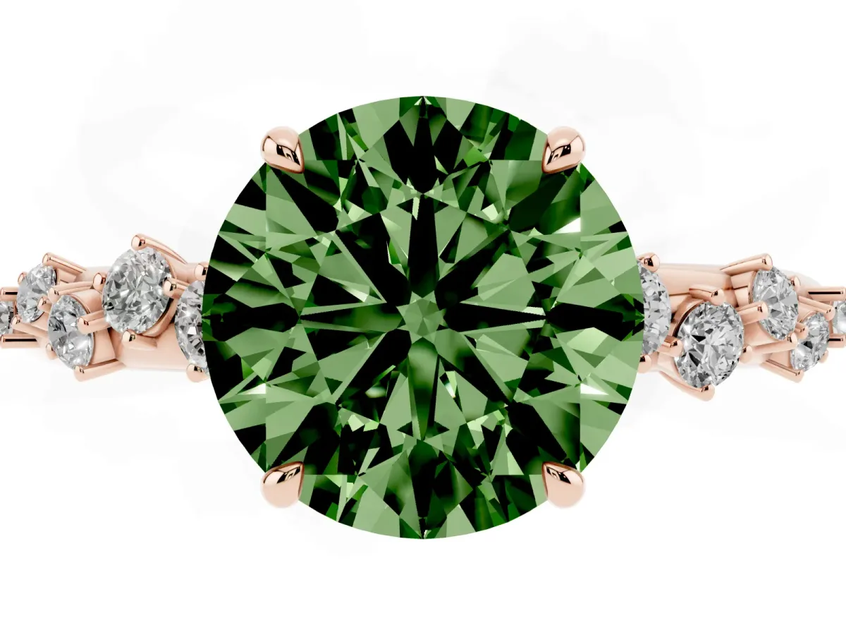 Fancy Green Round Cut Diamond Cluster Prong-Set Solitaire Ring Rose gold