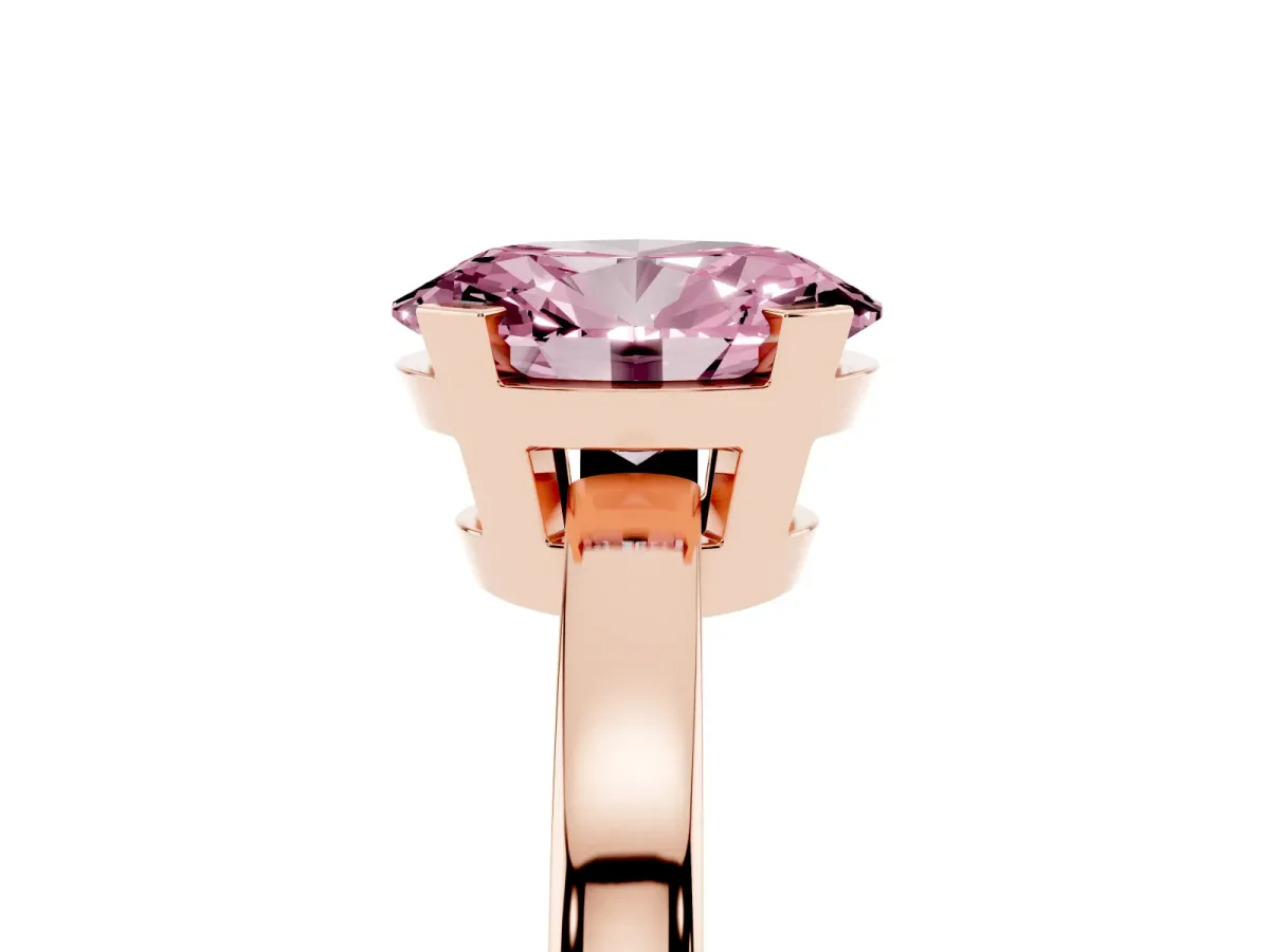 Fancy Pink Oval Cut Cut Solitaire Ring with Four-Prong Setting and Classic Band Rose gold