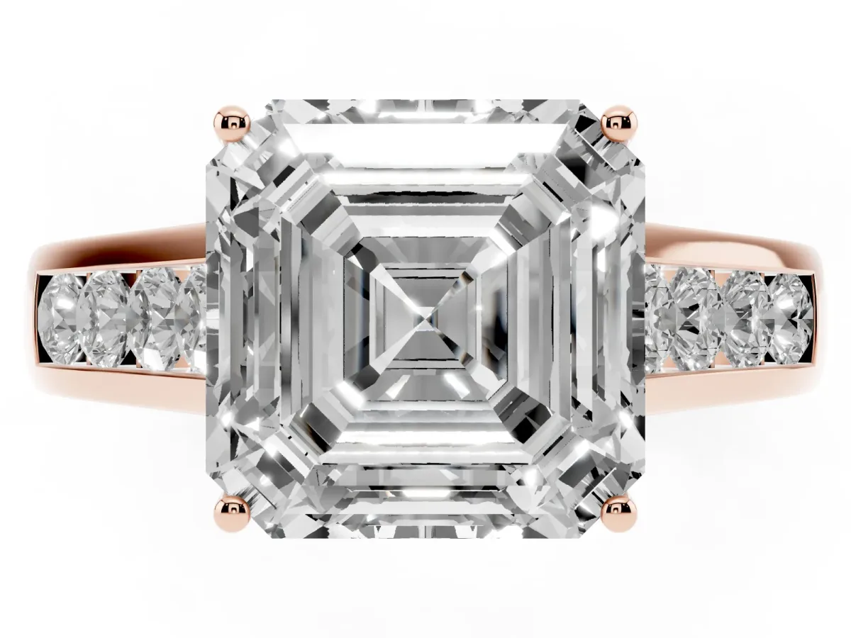 Asscher Cut Brilliant Channel-Set Solitaire Ring with Four-Prong Setting Rose gold