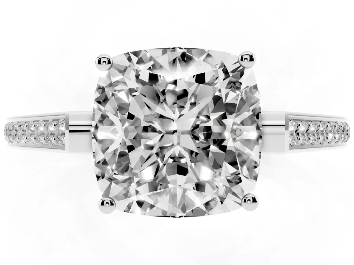 Cushion Cut Cut Cathedral Pave Diamond Engagement Ring with Six-Prong Setting Silver