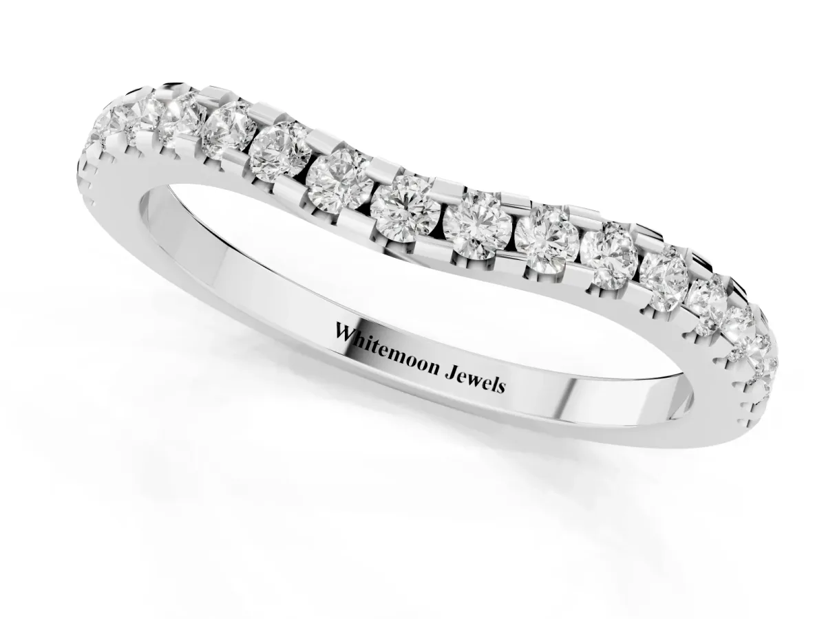 Pavé Round Diamond Curved Wedding Band Platinum