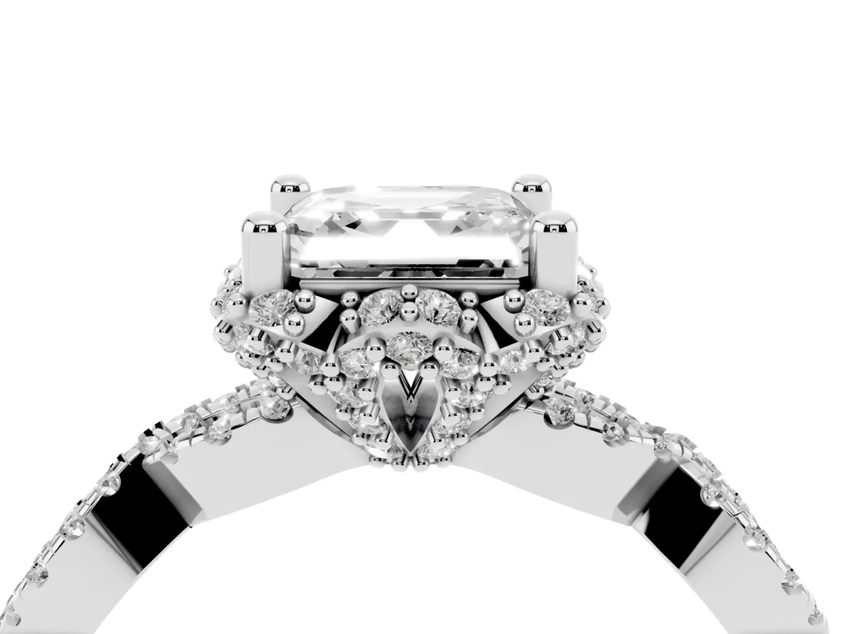 Asscher Cut Halo Twist Band Solitaire Ring with Six-Prong Setting Silver