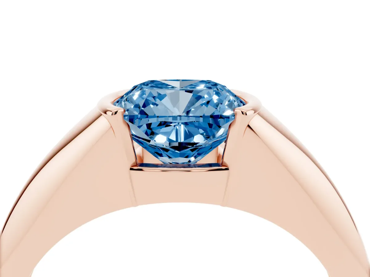 Fancy Blue Cushion Cut Solitaire Tension Set Diamond Ring Rose gold