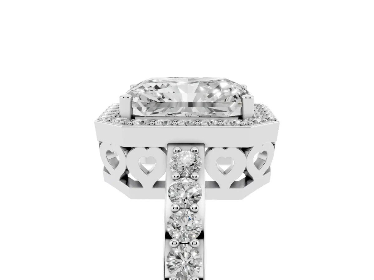 Radiant Cut Halo Diamond Pavé Band Ring with Prong Setting Platinum