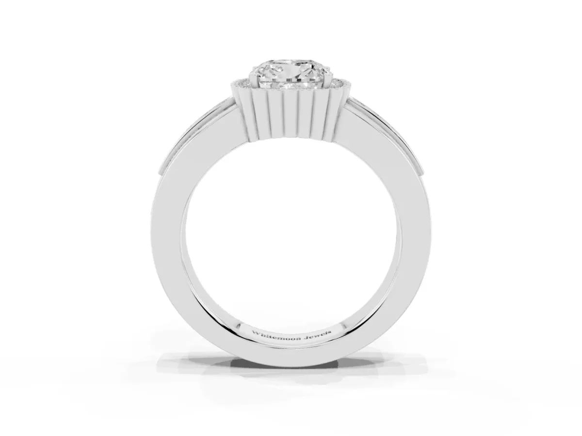 Cushion Cut Cut Halo Pave Band Four-Prong Ring Silver