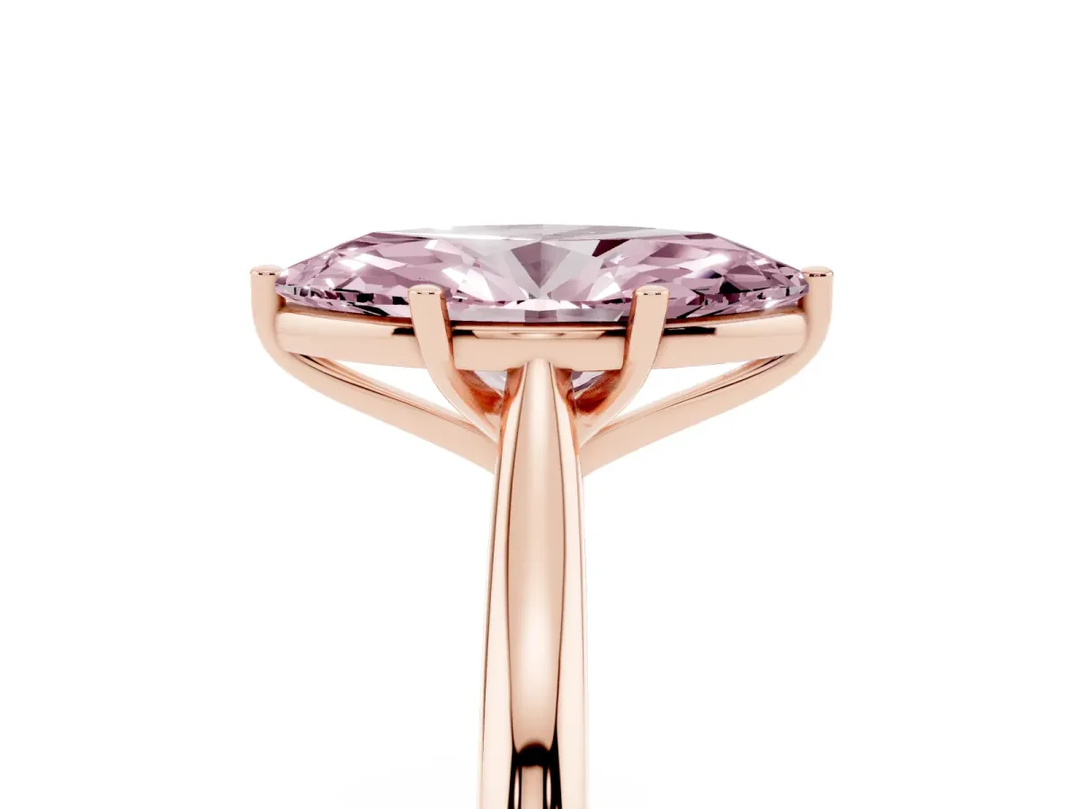 Fancy Pink Marquise Cut Cut Solitaire Ring with Cathedral Band and Four-Prong Setting Rose gold