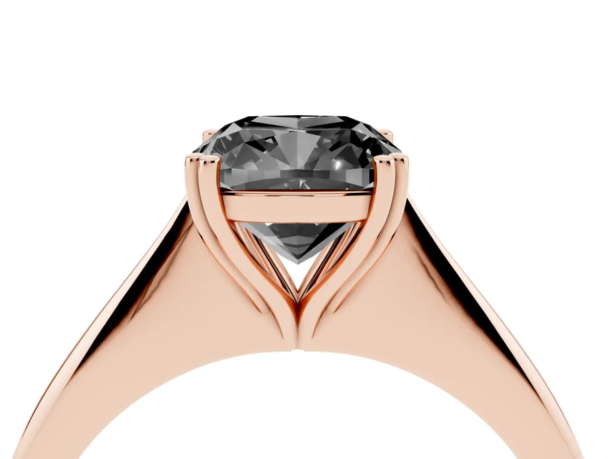 Fancy Black Cushion Cut Solitaire Diamond Ring with Six-Prong Setting and Classic Band Rose gold
